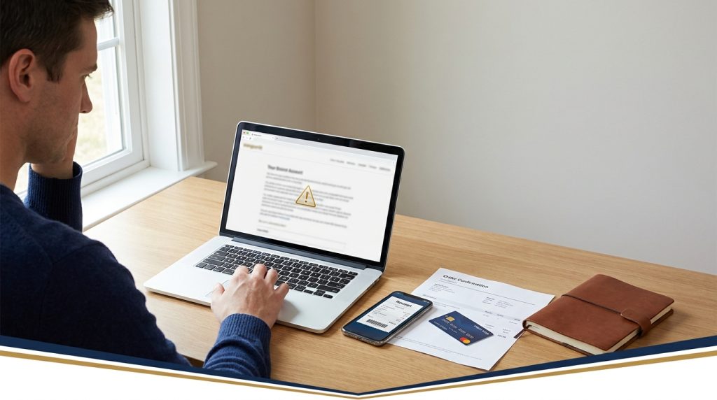 Online purchase scam checklist for saving receipts and payment records