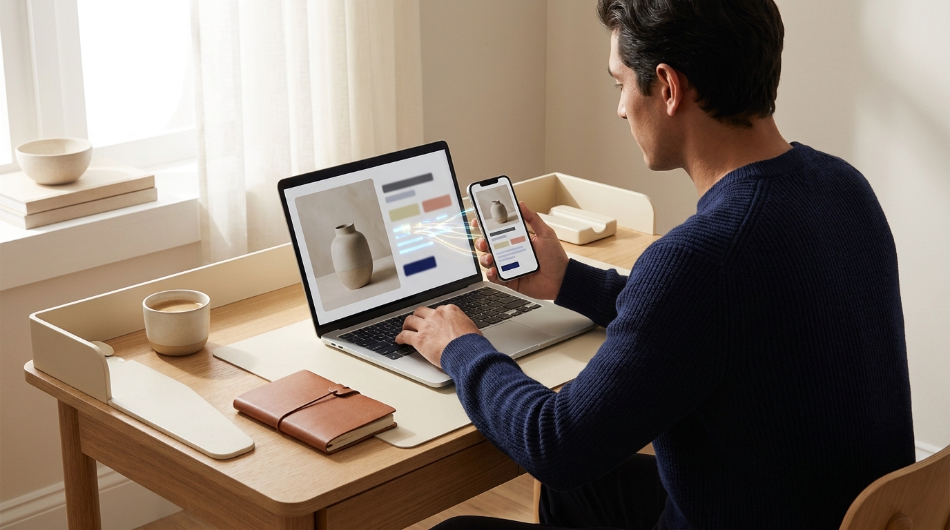 Online shopper comparing prices across devices for personalized pricing